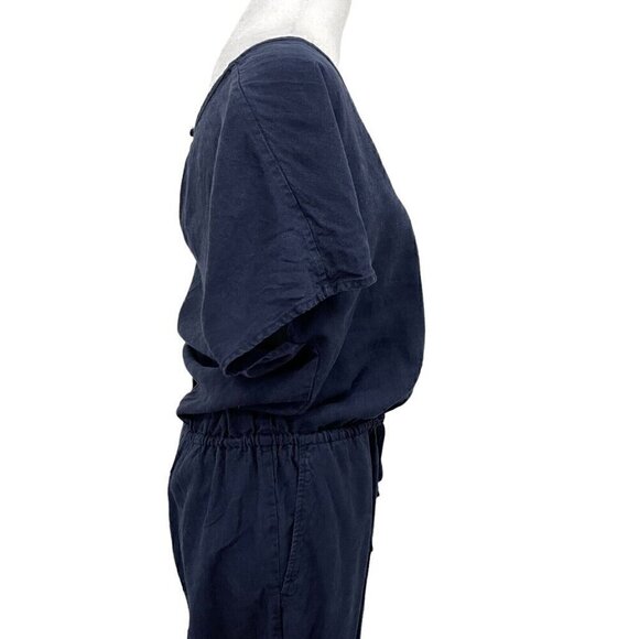 J.Crew Linen Blend V-Neck Relaxed Jumpsuit Playsuit Preppy Navy Blue size Small - Picture 3 of 11